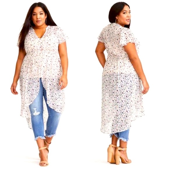 torrid Tops - Torrid Sheer Floral Chiffon Split Maxi Tunic Top Women's Size 2X /18-20